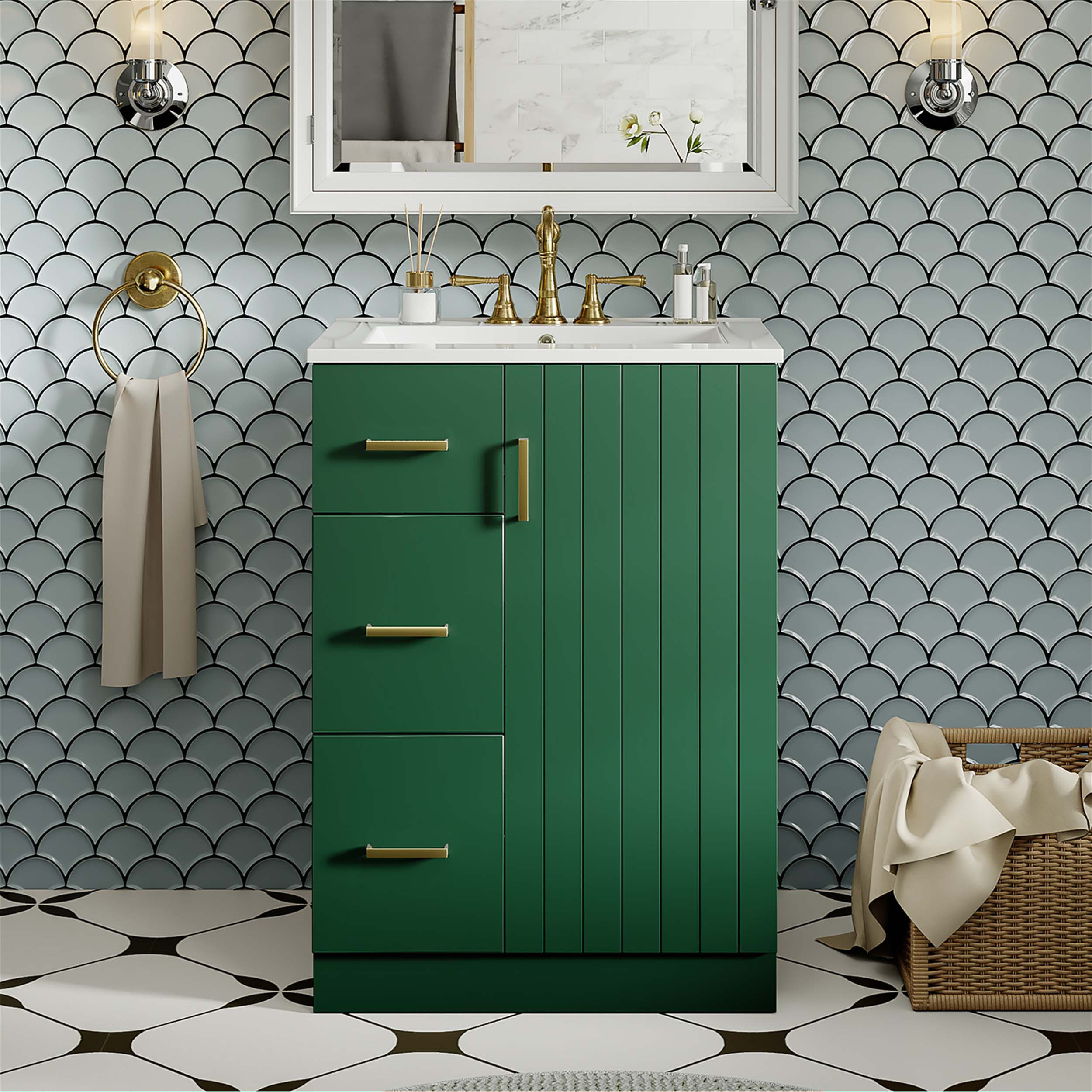 Wrought Studio 24" Modern Bathroom Vanity with Sink, Small Sink Cabinet ...